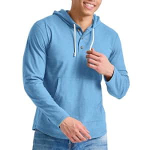 Hanes Men's Originals Tri-Blend Jersey, T-Shirt Hoodie with Henley Collar, BLUE JAY PE HEATHER for $26