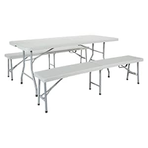 Office Star Resin Furniture for Indoor or Outdoor Use, 3-Piece Set, 2 Folding Benches and 6 Foot for $126