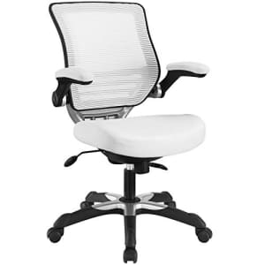 Modway Edge Mesh Back and White Vinyl Seat Office Chair With Flip-Up Arms - Computer Desks in White for $144