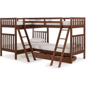 Alaterre Furniture Aurora Wood Twin Bunk Bed w/ Quad Extension & Storage Drawers for $785