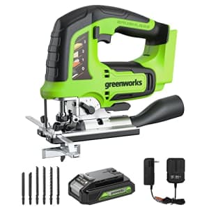 Greenworks 24V Brushless Jig Saw1*2AH Battery+2A adaptor, 6PCS Blades (4 x Saw blade for for $100