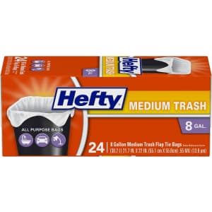 Hefty 8-Gallon Flap Tie Trash Bags 24-Count 12-Pack (288 bags) for $36