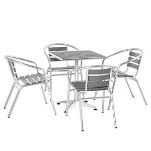 Outsunny 5-Piece Outdoor Patio Bistro Table Set with Aluminum Frame, Woodgrain-Style Tabletop & for $426