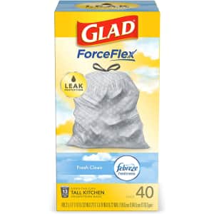 Glad Forceflex 40-Count Tall Kitchen Drawstring Trash Bags for $6 via Sub & Save Glad Forceflex 40-Count Tall Kitchen Drawstring Trash Bags for $6 via Sub & Save