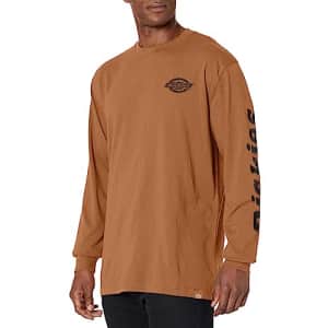 Dickies Men's Long Sleeve Heavyweight Logo T-Shirt, Brown Duck, Medium for $18