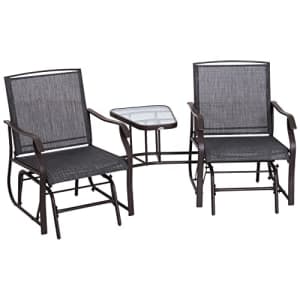 Outsunny Outdoor Glider Chairs with Coffee Table, Patio 2-Seat Rocking Chair Swing Loveseat with for $150
