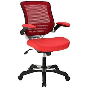 Modway Edge Mesh Back and White Vinyl Seat Office Chair With Flip-Up Arms - Computer Desks in Red for $138