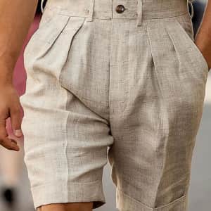Men's Pleated Linen Shorts for $7