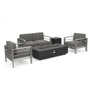 Christopher Knight Home Cape Coral Outdoor Chat Set with Fire Table, 5-Pcs Set, Khaki / Dark Grey for $1,977