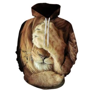 Men's 3D Lion Print Hoodie for $12