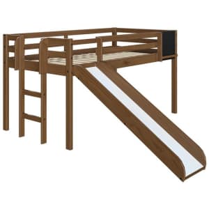 Homestock Solid Wood Twin Low Loft Bed w/ Slide & Chalkboard for $251 Homestock Solid Wood Twin Low Loft Bed w/ Slide & Chalkboard for $251