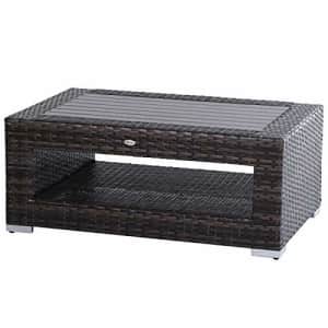 Outsunny Rattan Wicker Coffee Side Table with Height Adjustable Feet, 2 Tier Storage Shelf, Deluxe for $210
