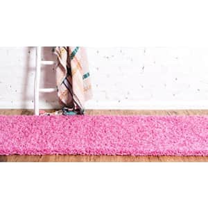 Unique Loom Solo Solid Shag Collection Modern Plush Taffy Pink Runner Rug (2' 2 x 6' 5) for $28