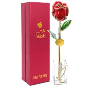 Icreer 24k Gold Dipped Real Rose with Stand for $26