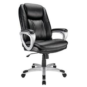 Realspace Tresswell Bonded Leather High-Back Chair, Black/Silver for $220