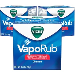 Vicks VapoRub Cough Suppressant / Chest Rub Ointment 1.76 oz 3-Pack for $9 Vicks VapoRub Cough Suppressant / Chest Rub Ointment 1.76 oz 3-Pack for $9