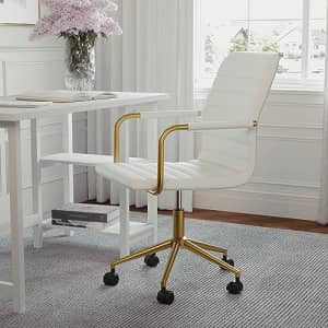 Martha Stewart Taytum Swivel Task Chair with Armrests for Home Office in White Faux Leather with for $147 Martha Stewart Taytum Swivel Task Chair with Armrests for Home Office in White Faux Leather with for $147