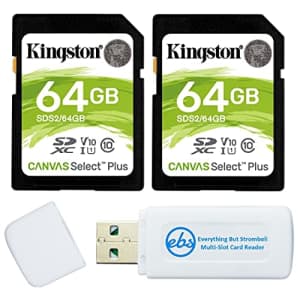 Kingston Canvas Select Plus 64GB SD Memory Card for Camera (2 Pack Bundle) SDXC Card Class 10 UHS-1 for $19
