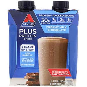 Atkins Plus Protein Fiber Creamy Milk Chocolate, 4 Shakes, Total 44 fl oz (Pack of 2) for $7