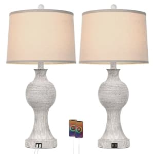 27.5" Table Lamp 2-Pack w/ Dual USB Charging Ports for $45