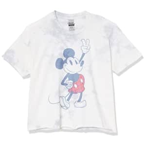 Disney Characters Plaid Mickey Young Men's Short Sleeve Tee Shirt, White/Blue, X-Large for $9