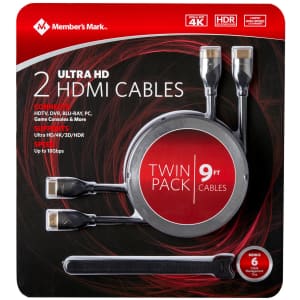 Member's Mark 9-Foot HDMI Cable 2-Pack for $10 for members Member's Mark 9-Foot HDMI Cable 2-Pack for $10 for members