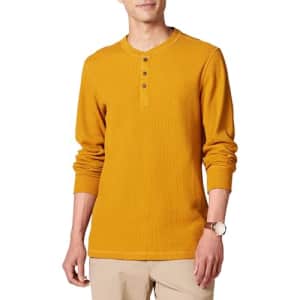 Amazon Essentials Men's Regular-Fit Long-Sleeve Waffle Henley Shirt, Gold, Medium for $18
