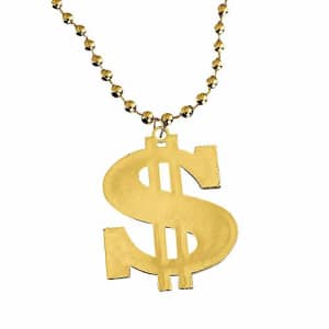 Fun Express Dollar Sign Gold Bead Necklaces (set of 12) Mardi Gras and Party Supplies for $9
