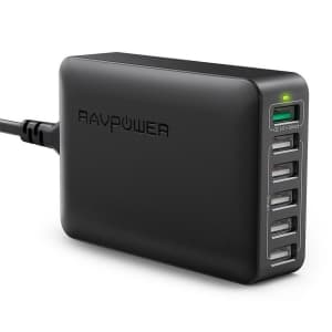 RAVPower 60W 6-Port USB Desktop Charging Station for $15