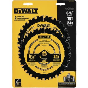 DeWalt 6 1/2" 18- and 24-Tooth Circular Saw Blade Combo Pack for $17 DeWalt 6 1/2" 18- and 24-Tooth Circular Saw Blade Combo Pack for $17