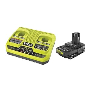 Ryobi One+ 18V 2.0 Ah Battery and Dual Port Charger Kit for $79