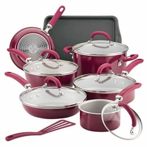 Rachael Ray Create Delicious Nonstick Cookware Pots and Pans Set, 13 Piece, Burgundy Shimmer for $100