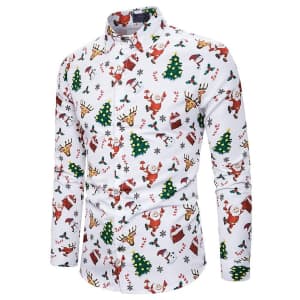 Printrendy Men's Christmas Button Down Shirt for $14
