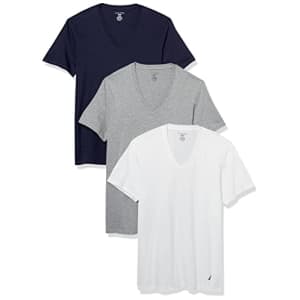 Nautica Men's Cotton V-Neck T-Shirt-Multi Packs, White/Peacoat/Heather Grey, Medium for $19