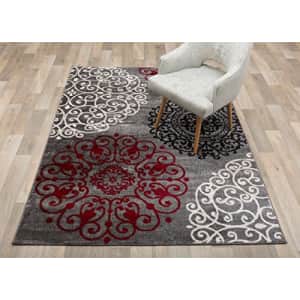 Rugshop Contemporary Modern Floral Indoor Soft Area Rug 5'3" x 7'3" Red for $98