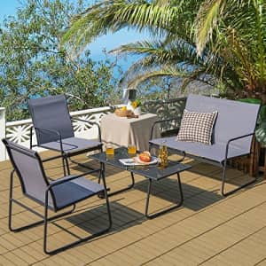 Tangkula 4 Pieces Patio Furniture Set, Outdoor Conversation Set with Tempered Glass Coffee Table, for $140