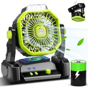 CONBOLA Portable Rechargeable Camping Fan for Tent with LED Lantern, 20000mAh Battery Operated for $30