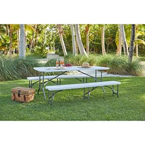 BrylaneHome Fold-in-Half Resin Table, 6' Long, 29 1/4" Hx30 Wx72 L Patio Table, White for $140