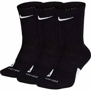 NIKE Elite Basketball Crew Socks 3 Pack (Black/White, Small) for $38