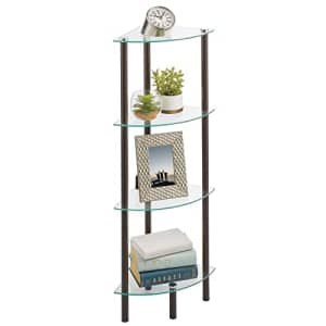mDesign Modern Glass Corner 4-Tier Storage Organizer Tower Cabinet with Open Shelves - Display for $46