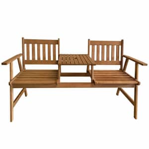 FDW Outdoor Patio Bench Wood Garden Bench Park Bench Acacia Wood with Table for Pool Beach Backyard for $77