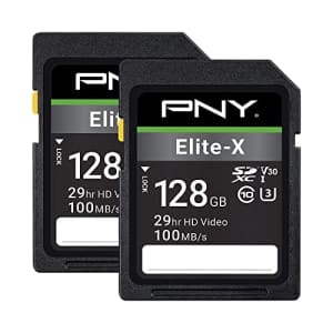 PNY 128GB Elite-X Class 10 U3 V30 SDXC Flash Memory Card 2-Pack - 100MB/s, Class 10, U3, V30, 4K for $25