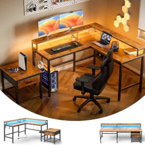 Marsail L Shaped Gaming Desk with Monitor Riser for $100