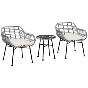 Outsunny 3-Piece Patio Conversation Bistro Set, Outdoor Wicker Furniture with Round Tempered Glass for $150