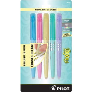 Pilot Frixion Light Pastel Collection Erasable Highlighters 5-Pack for $7