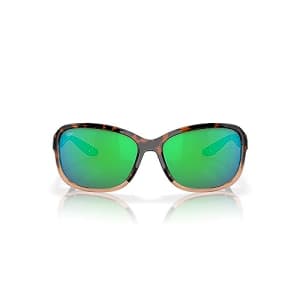 Costa Del Mar Women's Seadrift Polarized Rectangular Sunglasses, Shiny Tortoise Fade/Green Mirrored for $144