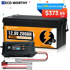 Eco-Worthy 3,584Wh 12V 280Ah LiFePO4 Bluetooth Lithium Battery w/ Charger for $374