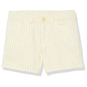 GUESS Girls' Big Stretch Bull Denim Shorts, White and Yellow Stripes, 10 for $32