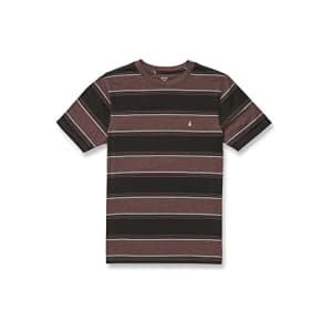Volcom Men's Bandstone Short Sleeve Striped Shirt, Mahogany, Small for $24
