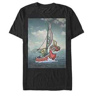 Nintendo Men's Zelda Wind Waker Link Photo-Real Ship Sail T-Shirt, Black, xx-Large for $15